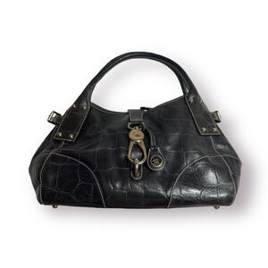 Dooney & Bourke Satchel Handbag Black Croc Embossed Leather Reversible Clip Lock